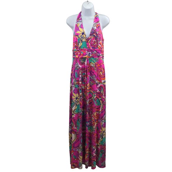 Lilly Pulitzer Parrish Halter Maxi Dress Racerback Floral Pink Size Large NWT - Picture 2 of 9
